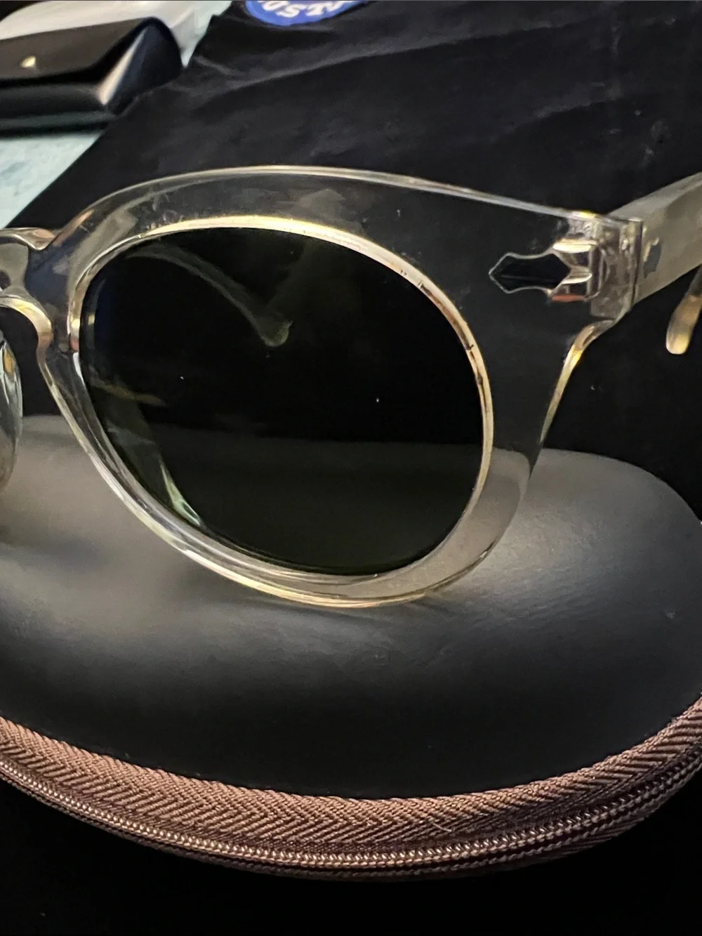 PANACHE PAUL Clear Frame Round Sunglasses with Dark Lenses - Men Accessories